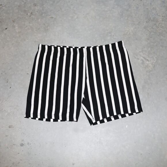 Black White Stripe Biker Shorts Summer Casual Workout Mini Shorts Size Medium‎ - Picture 2 of 3